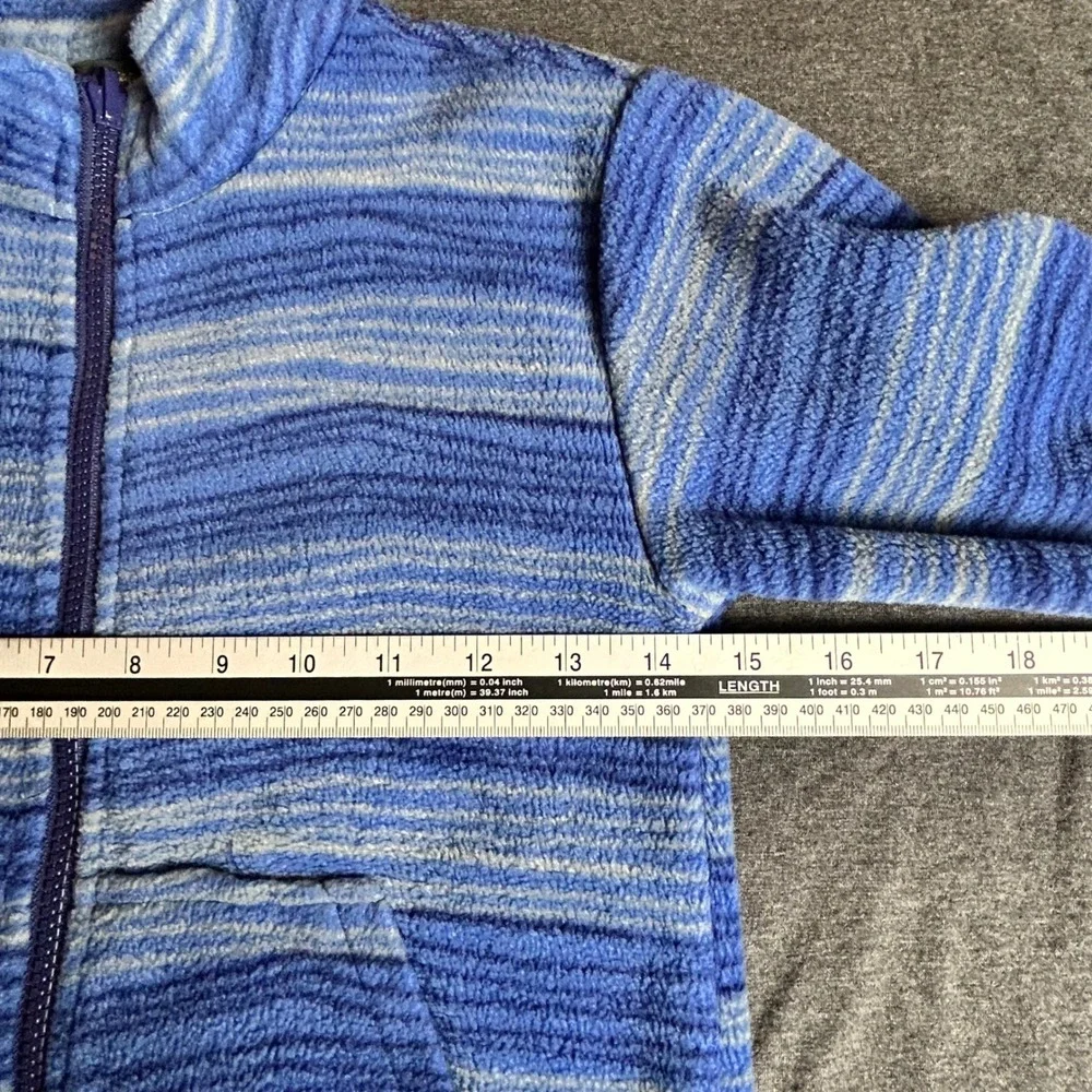 Eddie Bauer Kids‎ Fleece Jacket Blue Grey Stripe Zip Up Boys Girls Size XS 5 6